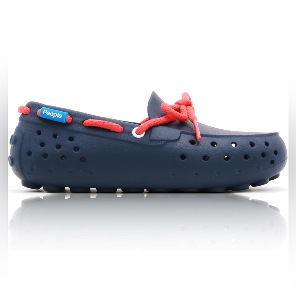 Kids Navy Blue Boat Shoes with Red Accents